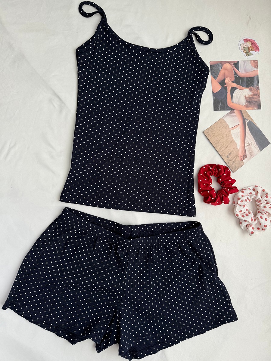 Lacivert Noktalı Nervürlü Şort - Tank Top Ribbed incelemesi ve fiyatı